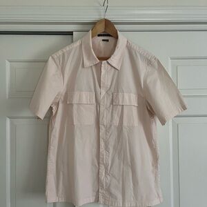 Theory Pink Short Sleeve Zip-Up Shirt